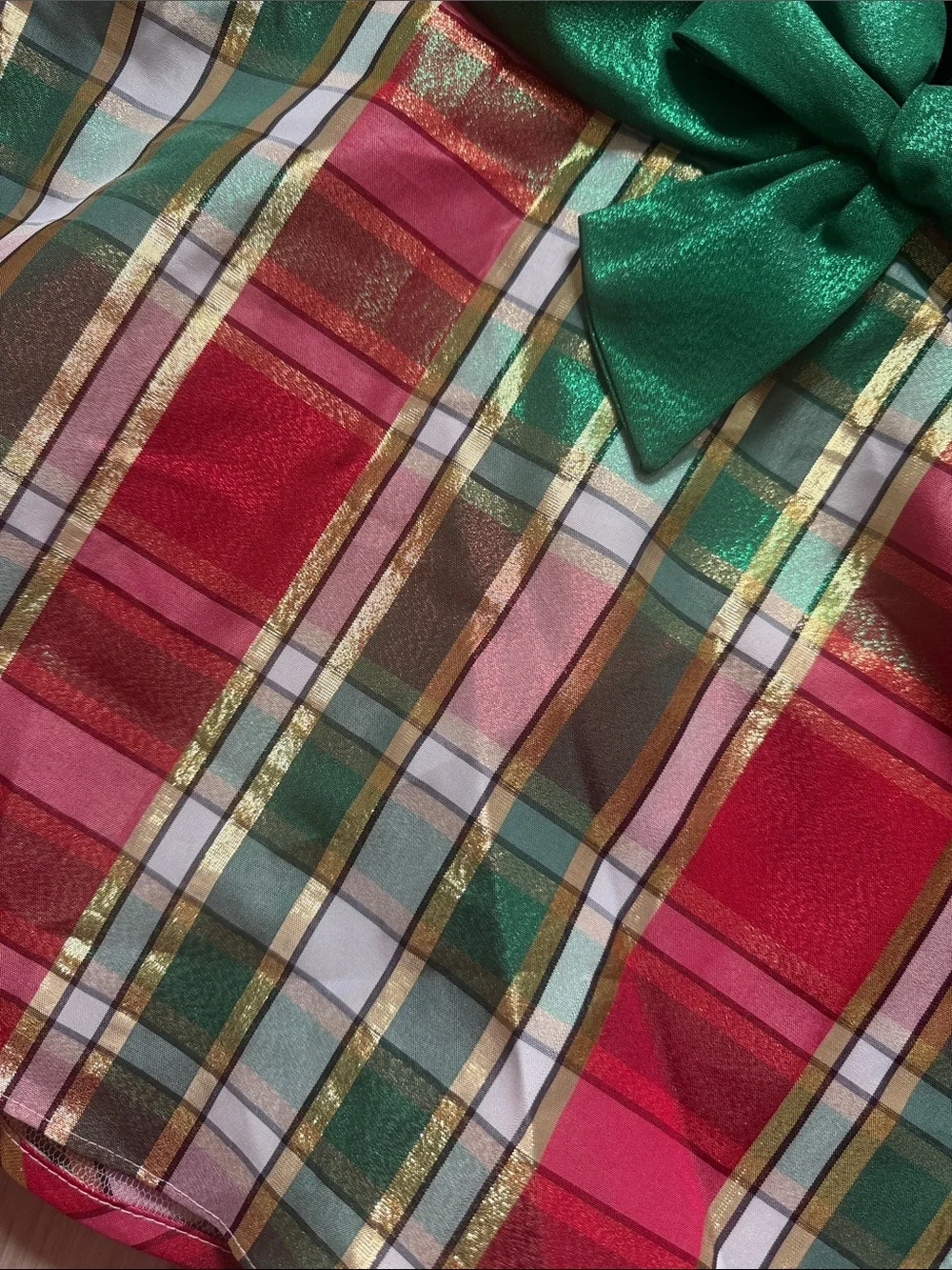 Bonnie Jean Black Velvet Holiday Dress with Red, Green & Gold Plaid Skirt
